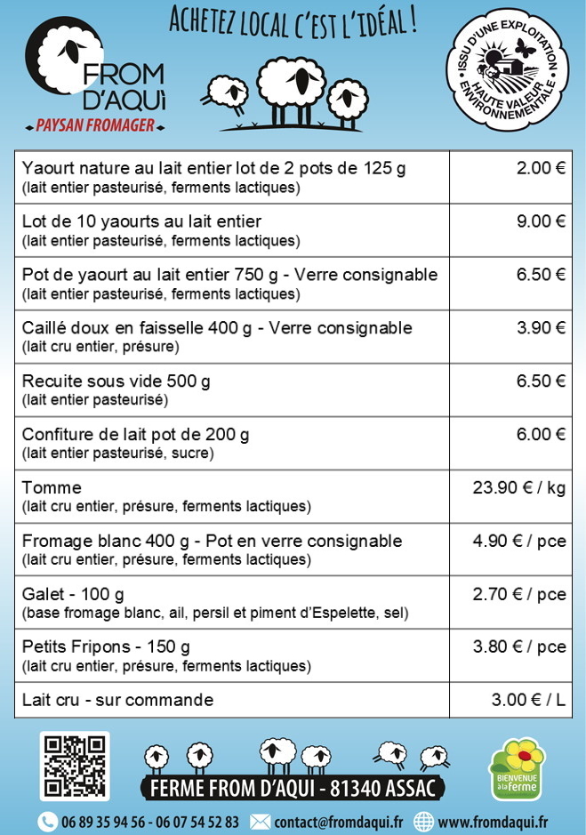 Nos tarifs au 08/06/2023